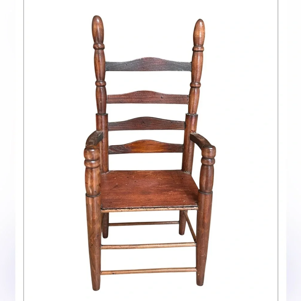 Vintage Wooden Minature Chair ladder back Doll Display 15